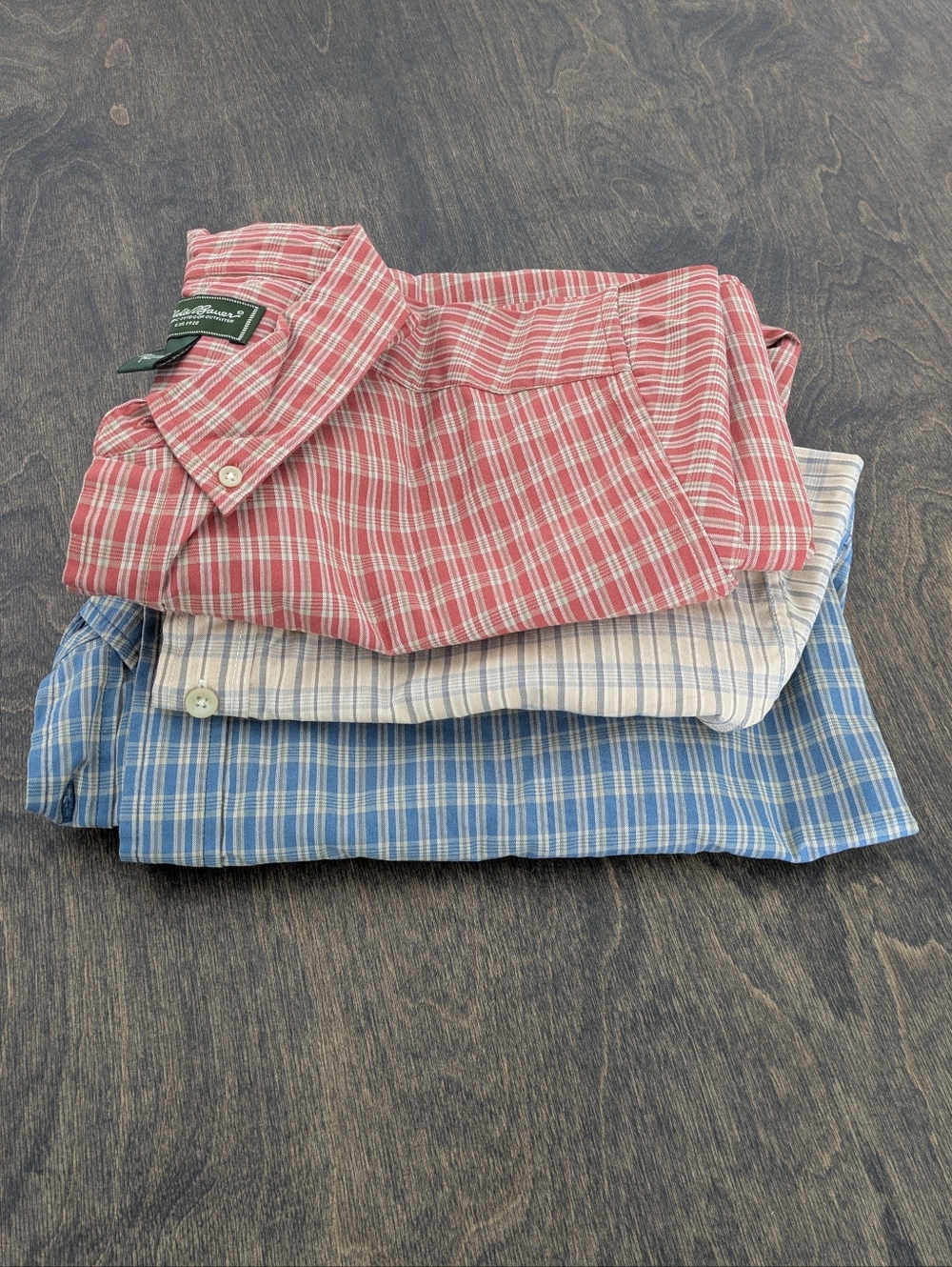 Lot of 3 Eddie Bauer Plaid Relaxed Short Sleeve Cotton Shirts Large Tall